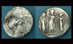 Cn Blasio, Denarius, Juno, Jupiter & Minerva reverse